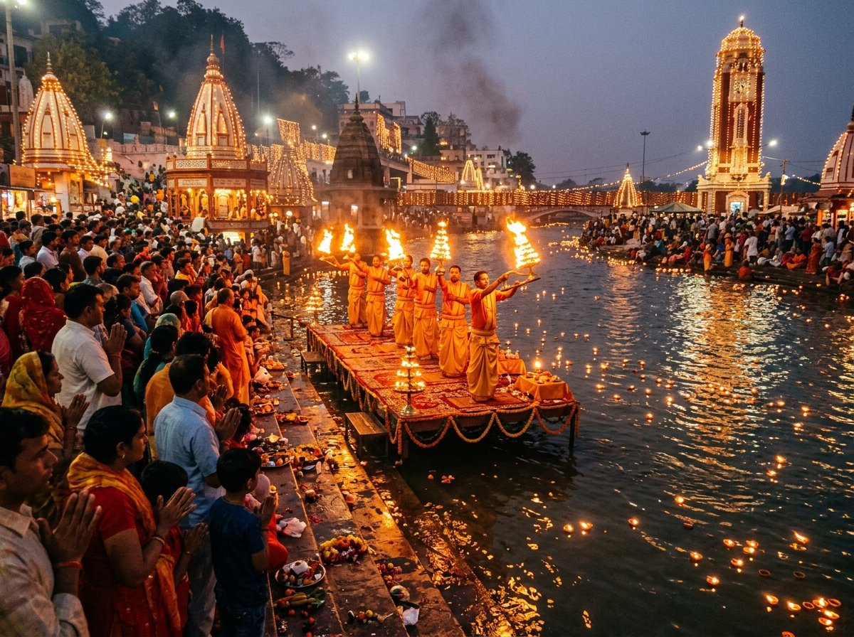 Ganga Aarti at Haridwar and Mussoorie hill vistas